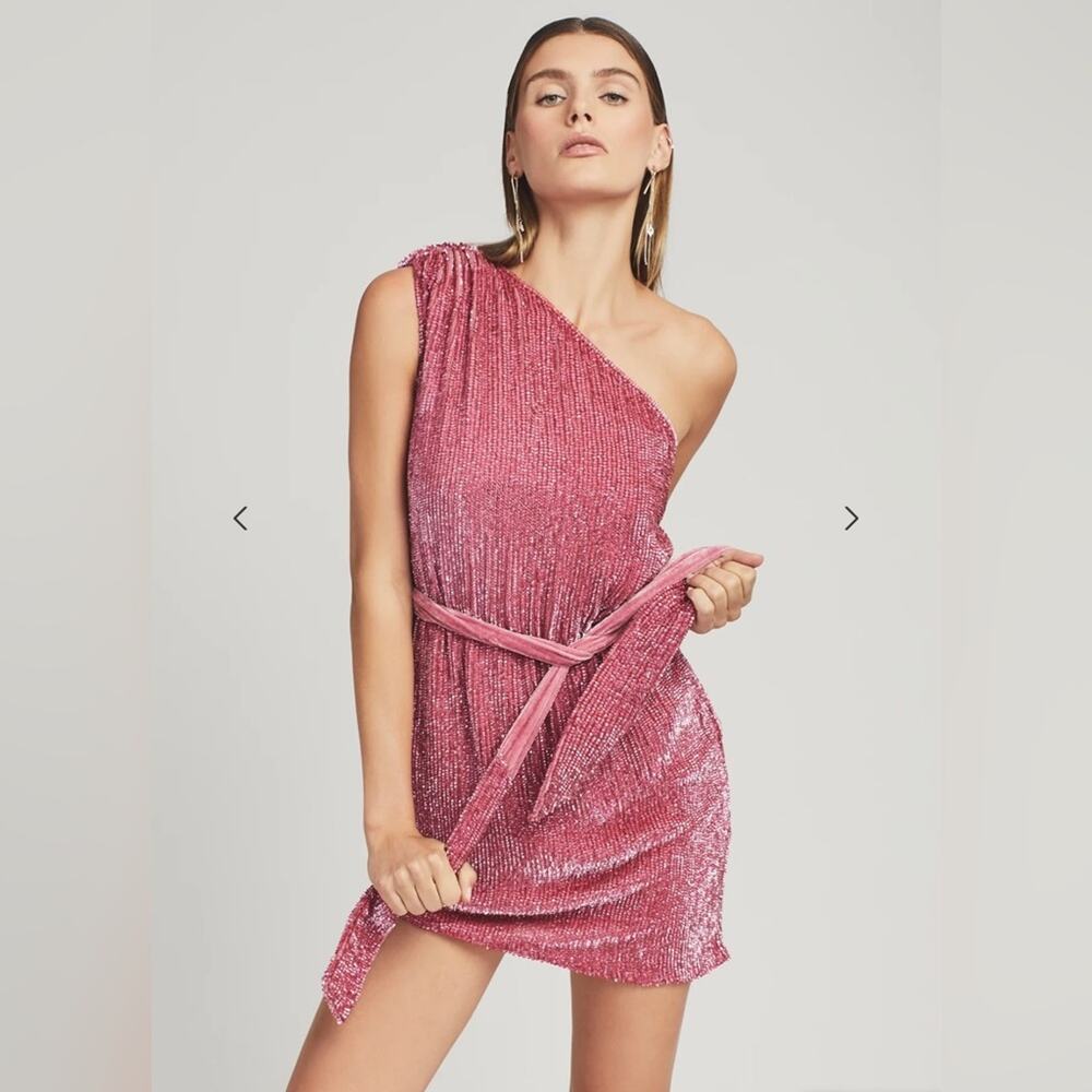 Retrofete One-Shoulder Mini Dress in Pink Sequin - Picture 7 of 14